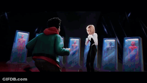 A Collage Of Cartoon Characters Including Miles Morales And Gwen Stacy GIF