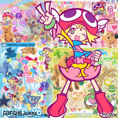 A Collage Of Cartoon Characters Including Puyo Puyo And Warning Cuteness Ahead GIF