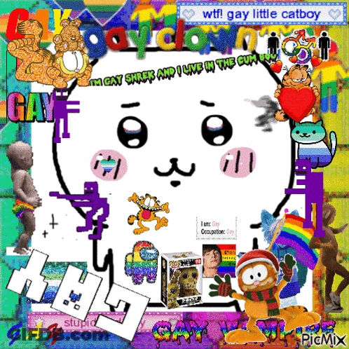 A Collage Of Cartoon Characters With The Words Gay Little Catboy On Top GIF