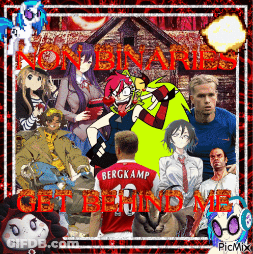 A Collage Of Cartoon Characters With The Words Get Behind Me GIF
