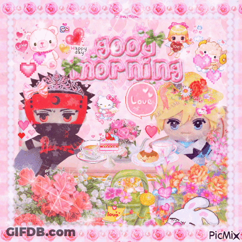 A Collage Of Cartoon Characters With The Words Good Morning Written Above Them GIF
