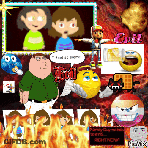 A Collage Of Cartoon Characters With The Words " I Feel So Sigma " At The Top GIF