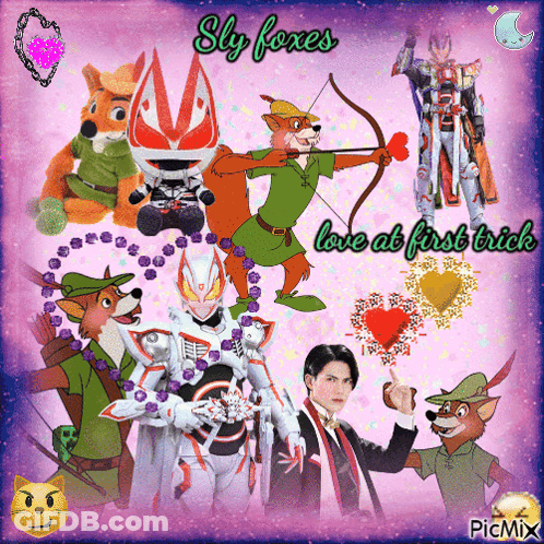 A Collage Of Cartoon Characters With The Words Sly Foxes Love At First Trick At The Bottom GIF