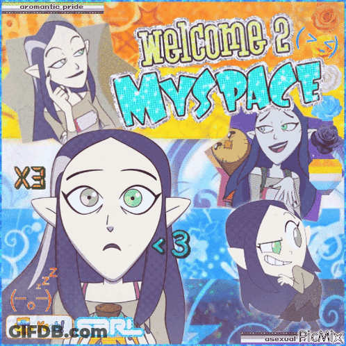 A Collage Of Cartoon Characters With The Words Welcome 2 Myspace On Top GIF