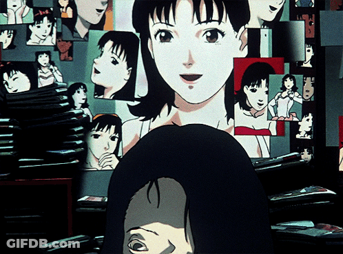 A Collage Of Cartoon Faces Including A Girl With A Red Bow In Her Hair GIF