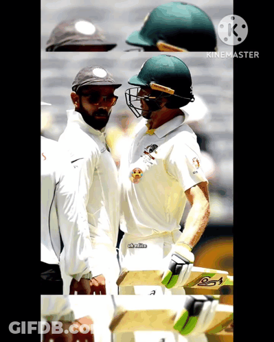 A Collage Of Cricket Players With One Wearing A Helmet That Says Smiths GIF