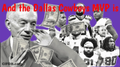 A Collage Of Dallas Cowboys Players And A Man Holding A Stack Of Money GIF