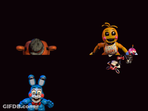 A Collage Of Five Nights At Freddy 'S Characters Including Bonnie And Mangle GIF