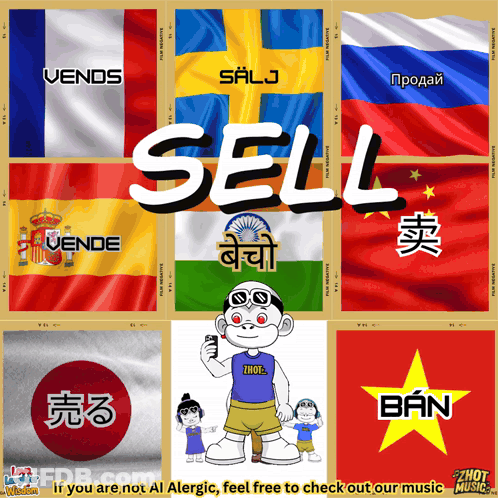 A Collage Of Flags With The Word Sell Written On Them GIF