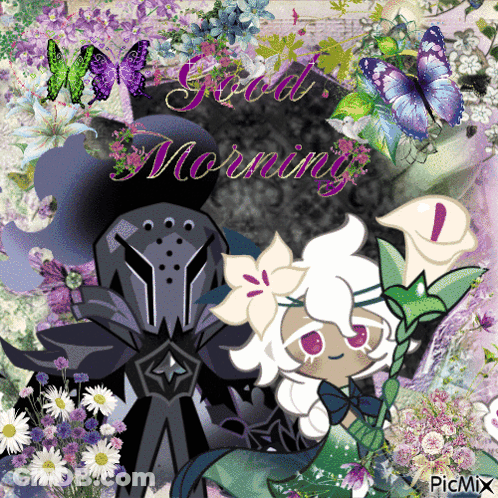 A Collage Of Flowers And Butterflies With The Words " Good Morning " On The Bottom GIF