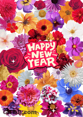 A Collage Of Flowers With A Happy New Year Sign GIF