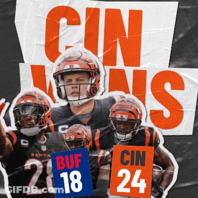 A Collage Of Football Players With A Sign That Says Buf 18 And Cin 24 GIF