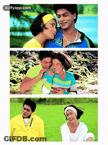 A Collage Of Four Pictures Of A Man And A Woman With The Words Kulfyapp.com At The Top GIF