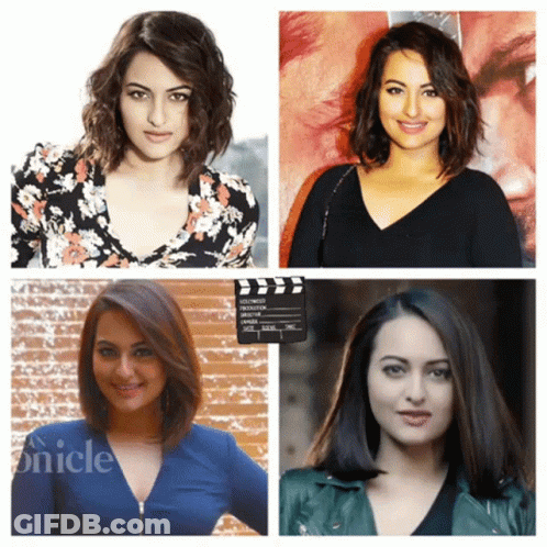 A Collage Of Four Pictures Of A Woman With The Word Onicle On The Bottom Right GIF