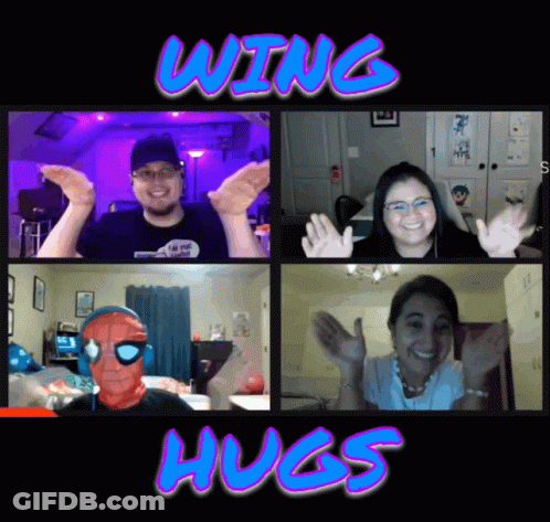 A Collage Of Four Pictures With The Words Wing Hugs GIF