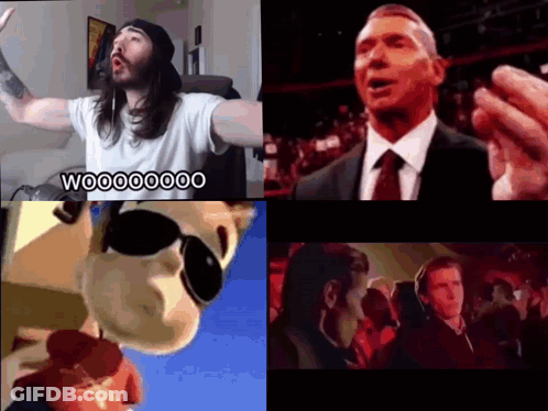 A Collage Of Four Pictures With The Words Woooooo On The Top GIF