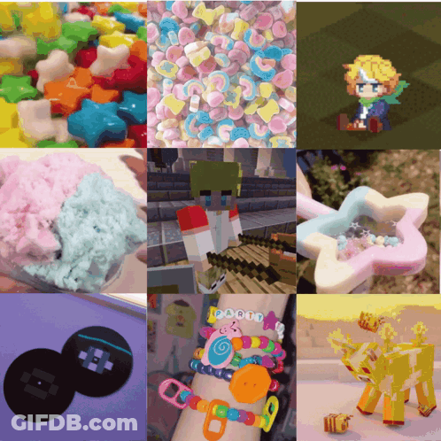 A Collage Of Images Including One That Says ' Candy ' On The Bottom GIF