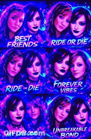 A Collage Of Images Of A Girl With The Words Best Friends Ride Or Die Forever Vibes My Day One Unbreakable Bond GIF