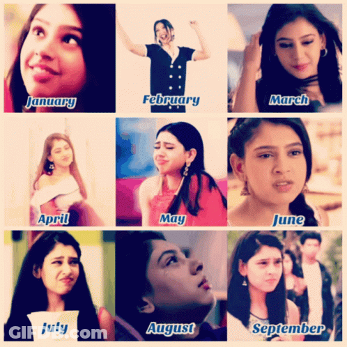 A Collage Of Images Of A Girl With The Words January February March April May June And August GIF