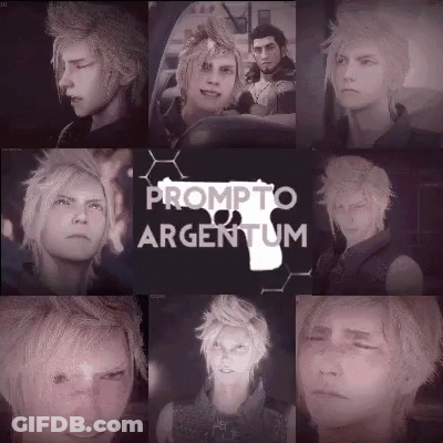 A Collage Of Images Of A Man With Prompto Argentum Written On The Bottom GIF