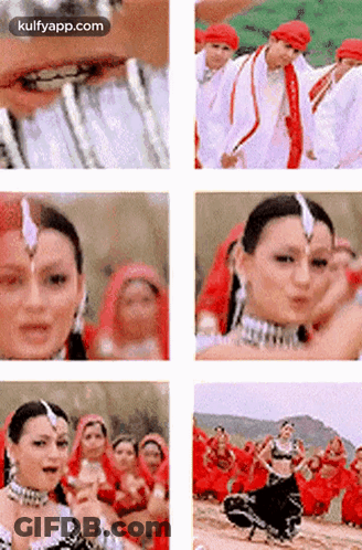 A Collage Of Images Of A Woman In A Traditional Outfit GIF