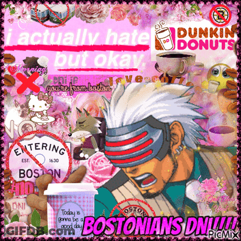 A Collage Of Images With A Dunkin Donuts Logo In The Middle GIF