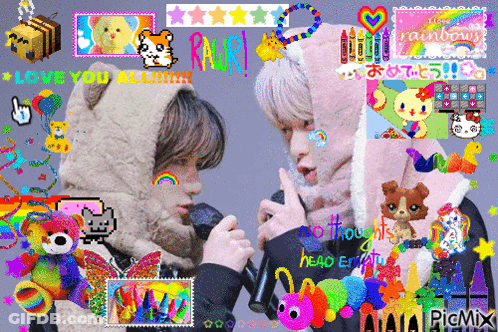 A Collage Of Images With One That Says I Love Rainbows On It GIF