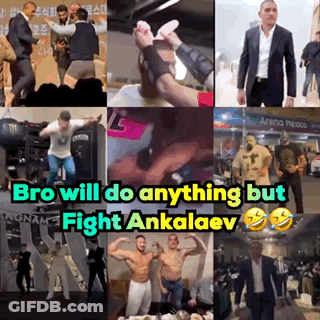 A Collage Of Images With The Words Bro Will Do Anything But Fight Ankalaev GIF