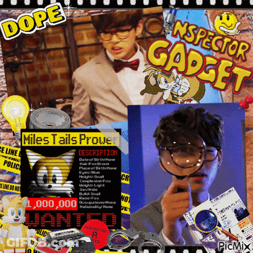 A Collage Of Images With The Words Dope Inspector Gadget And Miles Tails Proven GIF