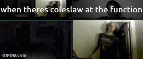 A Collage Of Images With The Words " When Theres Coleslaw At The Function " On Top GIF
