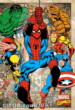 A Collage Of Marvel Comics Characters Including Spider Man , Captain America , Iron Man , Wolverine And The Hulk GIF