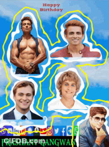 A Collage Of Men With The Words Happy Birthday On Top GIF