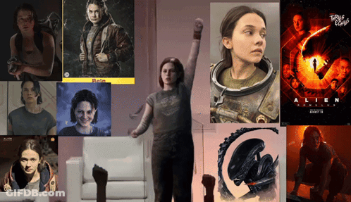 A Collage Of Movie Posters Including One For Aliens GIF