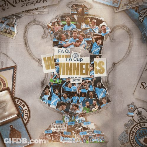 A Collage Of Photos Of Manchester City Players With The Words Winners GIF