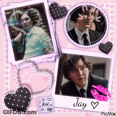 A Collage Of Pictures Of A Man With The Name Jay On The Bottom GIF