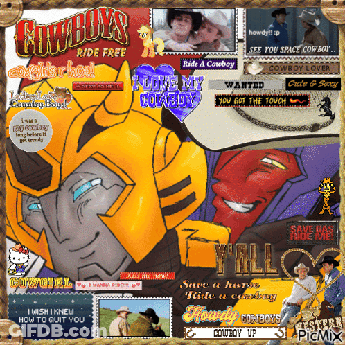 A Collage Of Pictures With Cowboys Written On The Top Left GIF