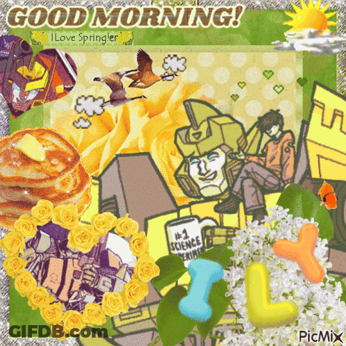 A Collage Of Pictures With The Words Good Morning I Love Springer GIF