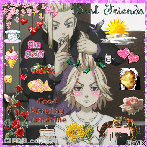 A Collage Of Pictures With The Words Good Morning Sunshine On The Bottom GIF