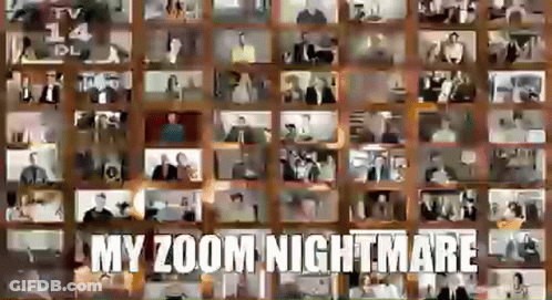 A Collage Of Pictures With The Words " My Zoom Nightmare " At The Bottom GIF