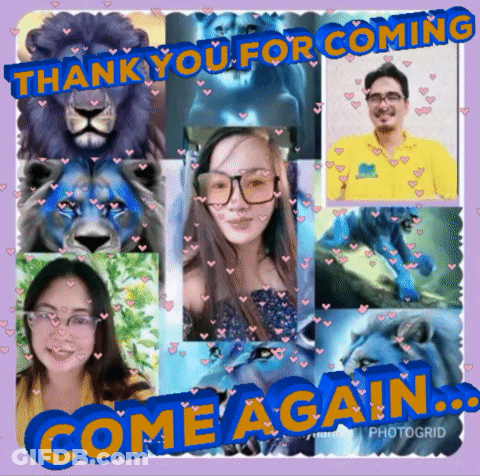 A Collage Of Pictures With The Words " Thank You For Coming Come Again " GIF