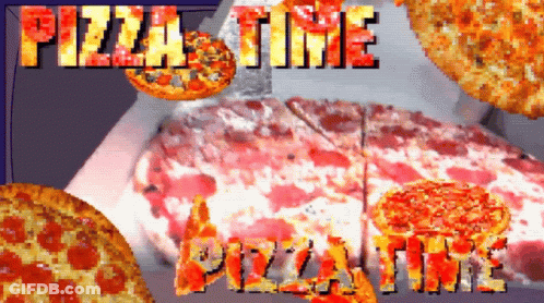 A Collage Of Pizzas With The Words Pizza Time On The Bottom GIF