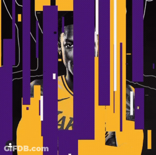 A Collage Of Purple And Yellow Stripes With The Word Lakers On It GIF