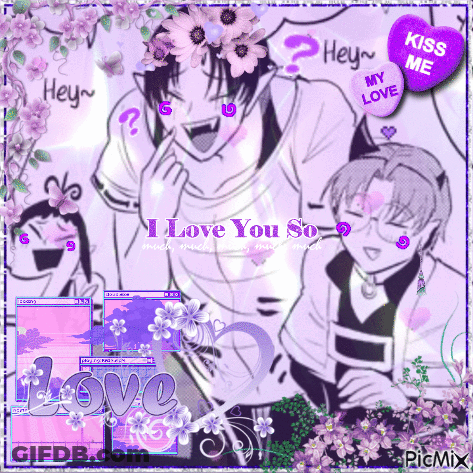 A Collage Of Purple Flowers With The Words I Love You So On It GIF