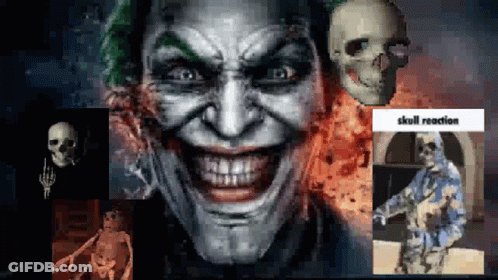 A Collage Of Skulls And A Joker With The Words Skull Reaction On The Bottom GIF