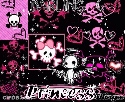 A Collage Of Skulls And Crossbones With The Words Darling And Princess Blingee GIF