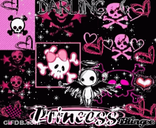A Collage Of Skulls And Hearts With The Words Darling Princess Blingee On The Bottom GIF