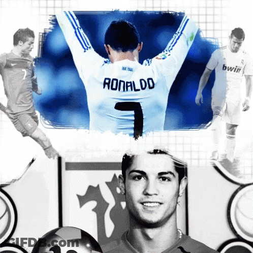 A Collage Of Soccer Players With Ronaldo In The Middle GIF