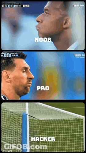A Collage Of Soccer Players With The Words Noob Pro Hacker On The Bottom GIF
