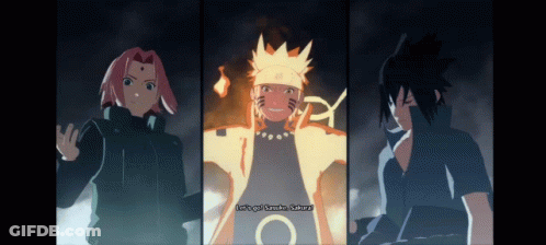 A Collage Of Three Anime Characters With One Saying Let 'S Get Sasuke Sakura GIF
