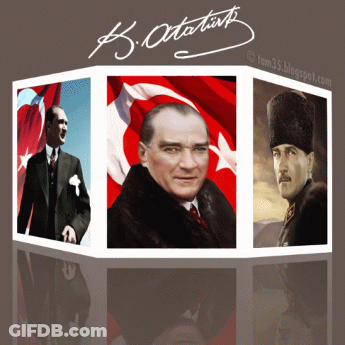 A Collage Of Three Pictures Of A Man With The Signature Of B. Ataturk GIF